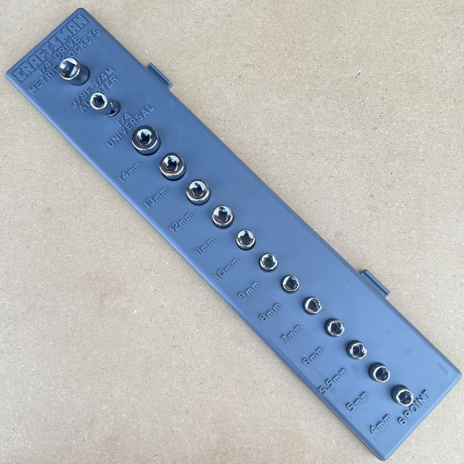 Craftsman 1/4″ Drive Metric Socket Set 4mm-14mm 6 Pt 14 Pcs w/ Tray G2 USA NOS
