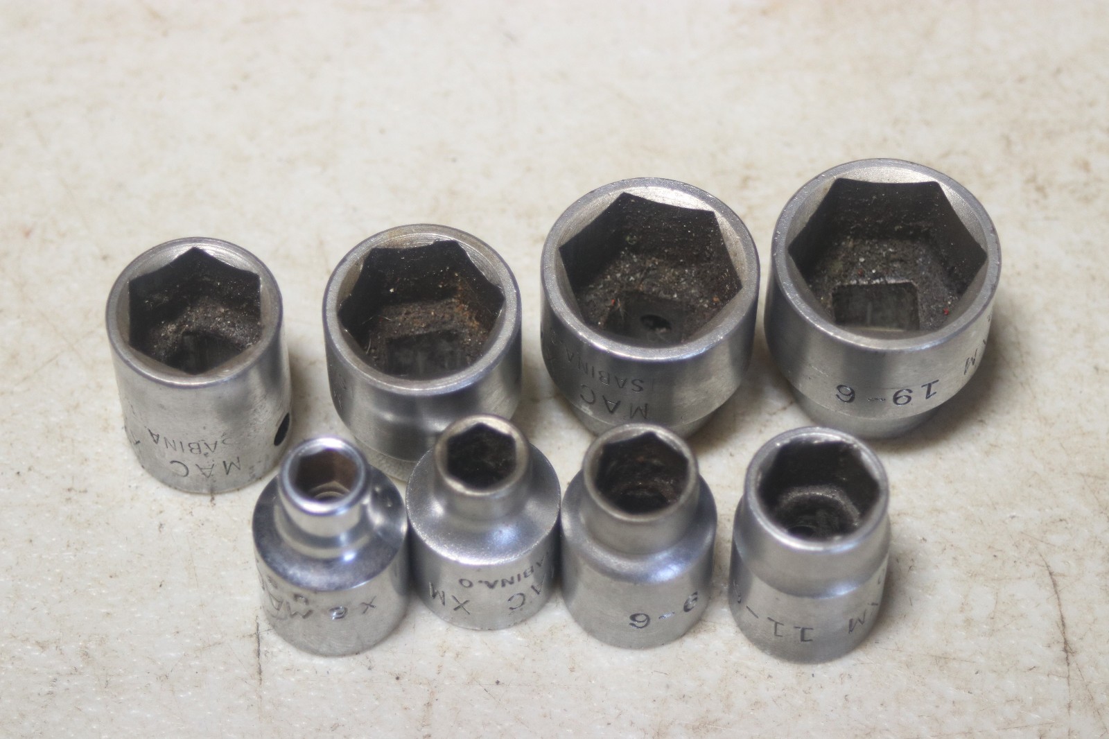 Lot of 8 MAC Tools Metric 3/8 Inch Drive 6 point Sockets 6mm-19mm