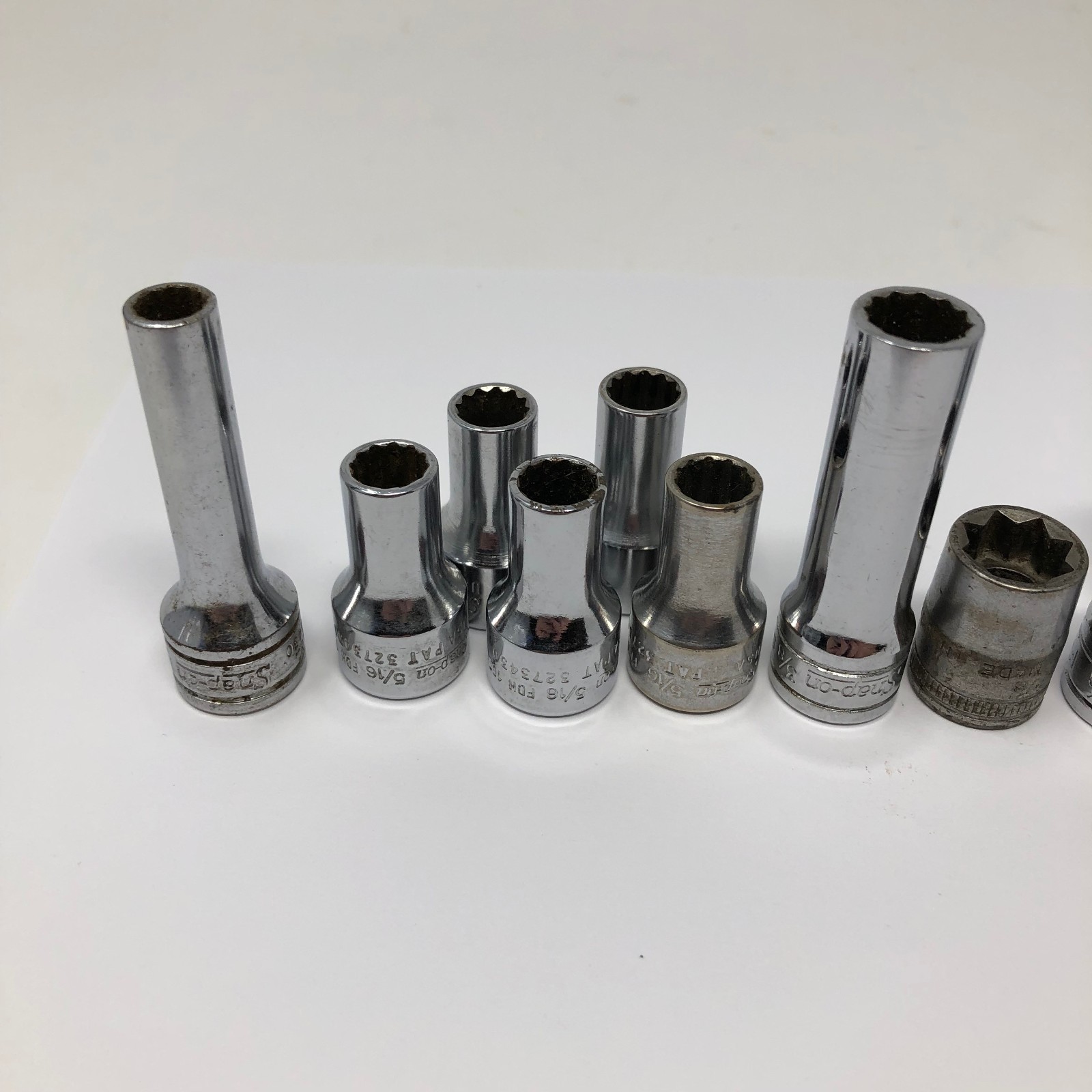 16 Snap On 3/8 Drive Socket Lot 12pt 1/4 5/16 3/8 7/16 9/16 3/4 7/8 Vintage USED