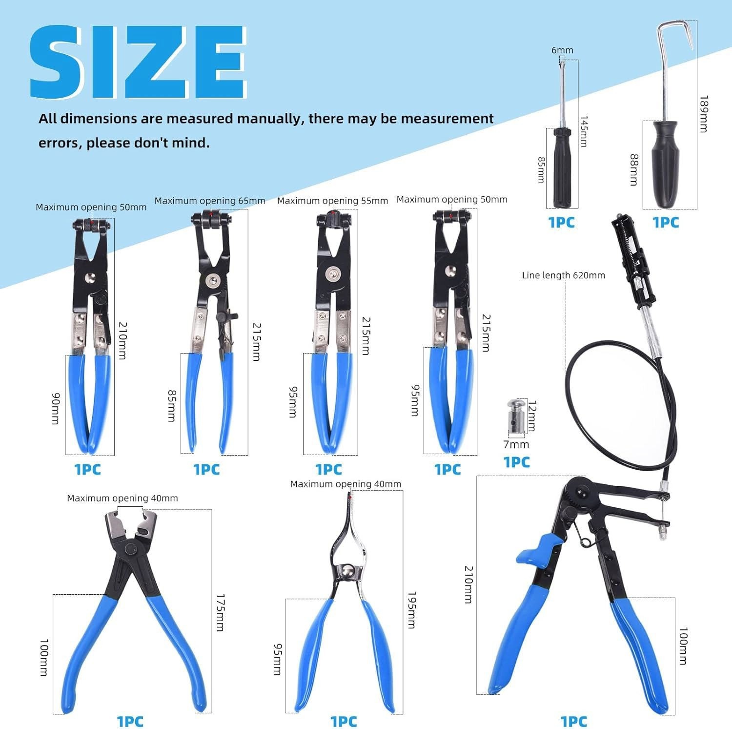 Automotive Flexible Hose Clamp Clip Pliers Kit Swivel Jaw Flat Angled Band Tool