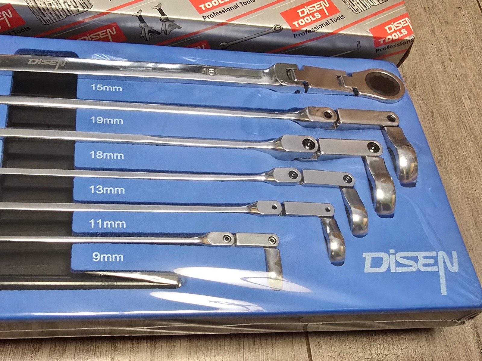 Disen XXL Double Flex Metric Ratcheting Double Box Wrench Set 8-19MM w/Foam Tray