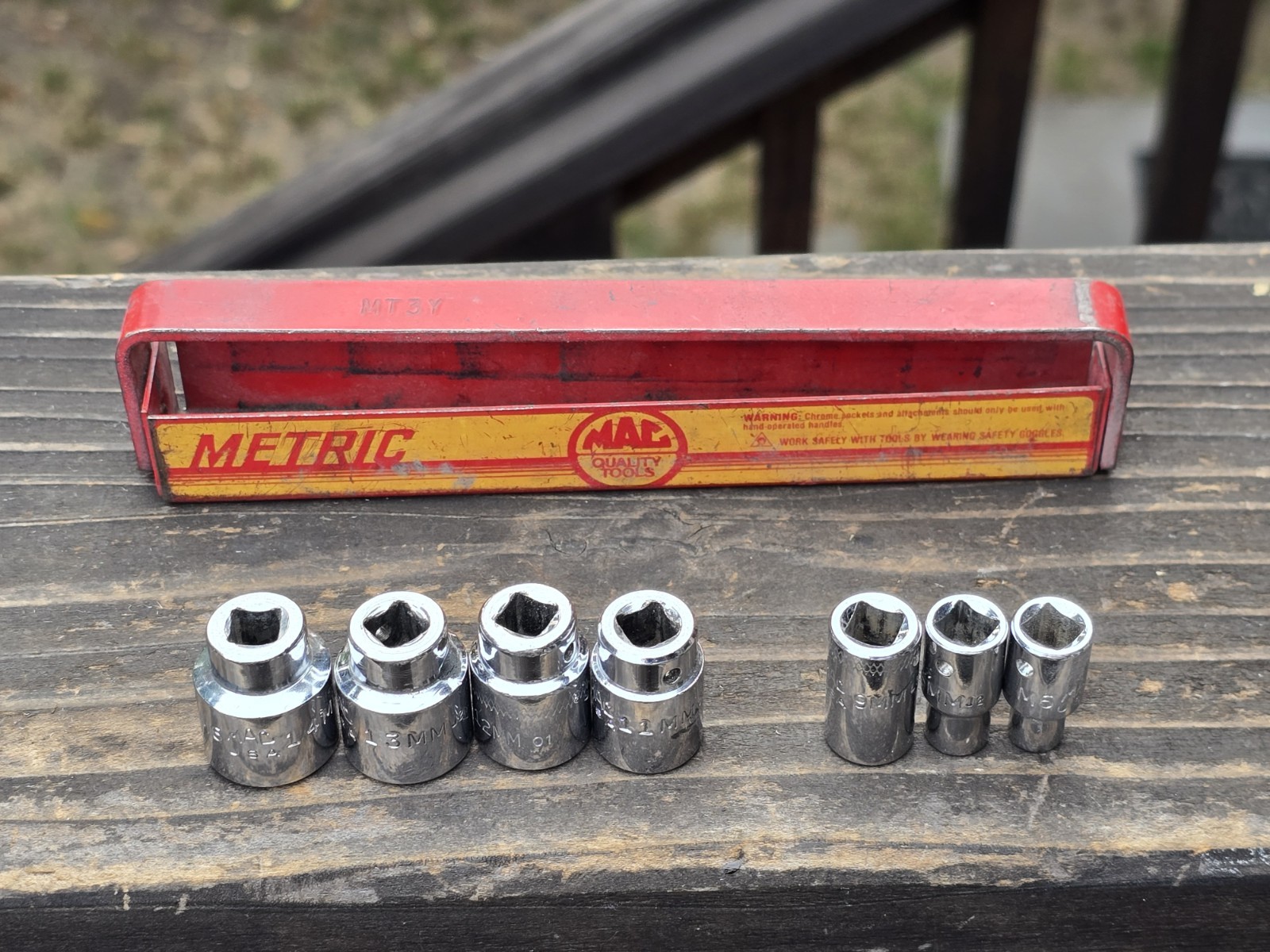 Vintage Mac Tools MT3Y 1/4″ Drive Shallow Metric 5mm-14mm 6 Point 7 Pc Set
