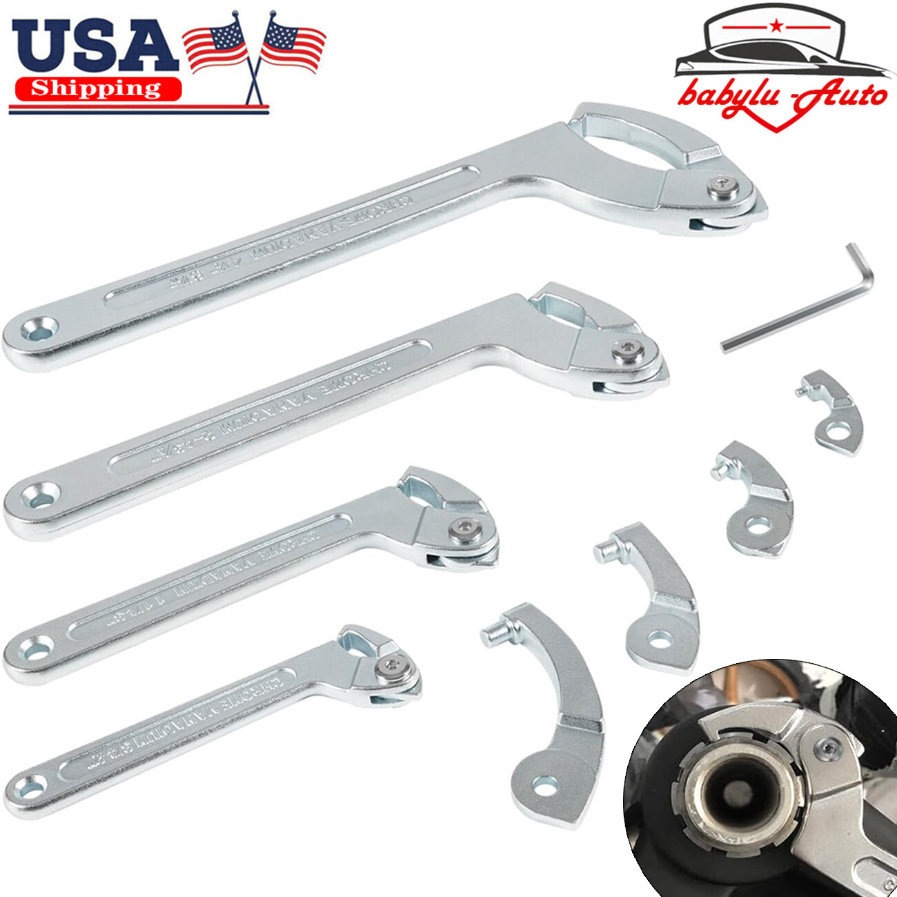 Adjustable Hook & Pin Spanner Wrench Tool Set Locking Nut Wrench 3/4″ to 6-1/10″