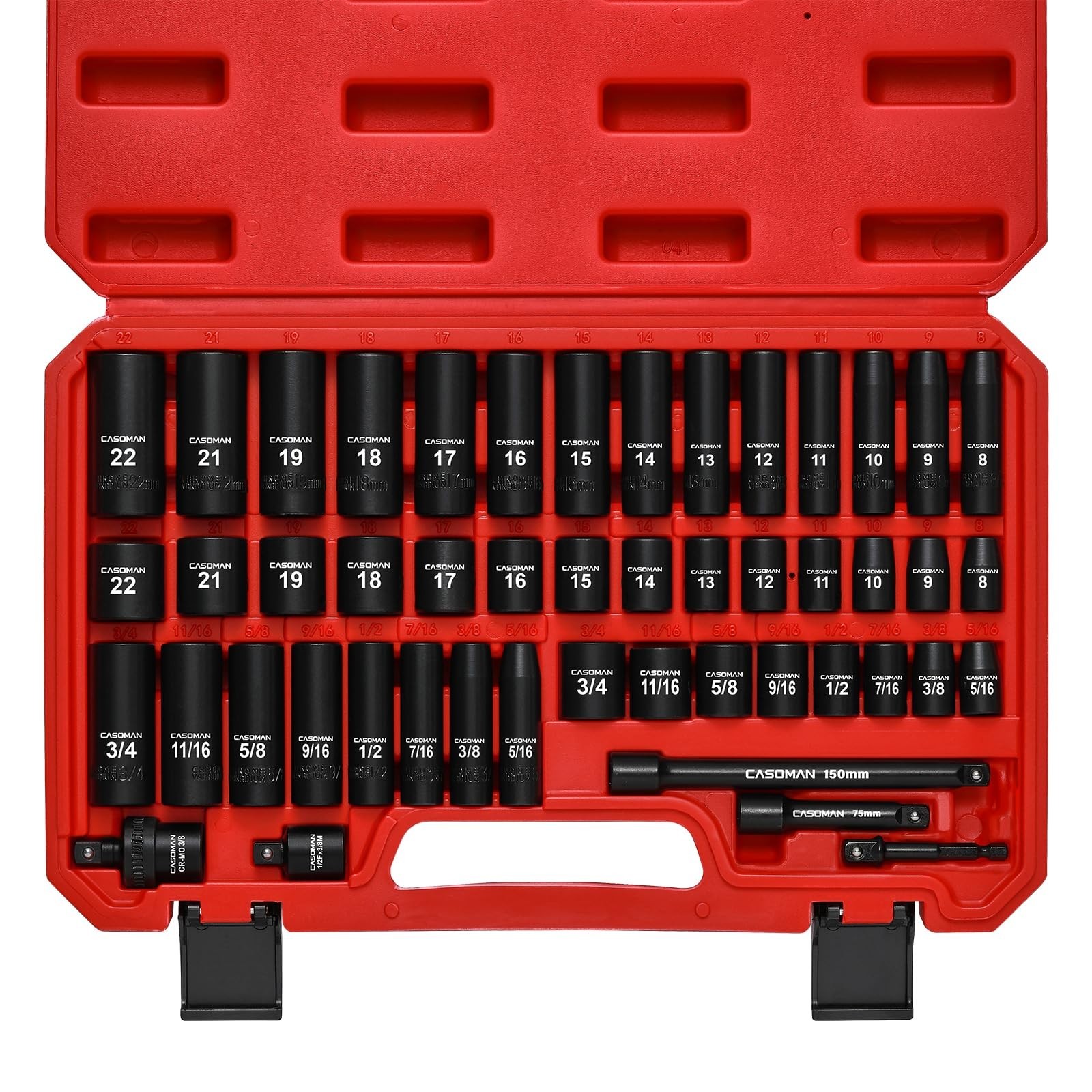 49-Piece 3/8″ Drive Impact Socket Set – SAE & Metric, 6 Point, Cr-V Steel, Durab