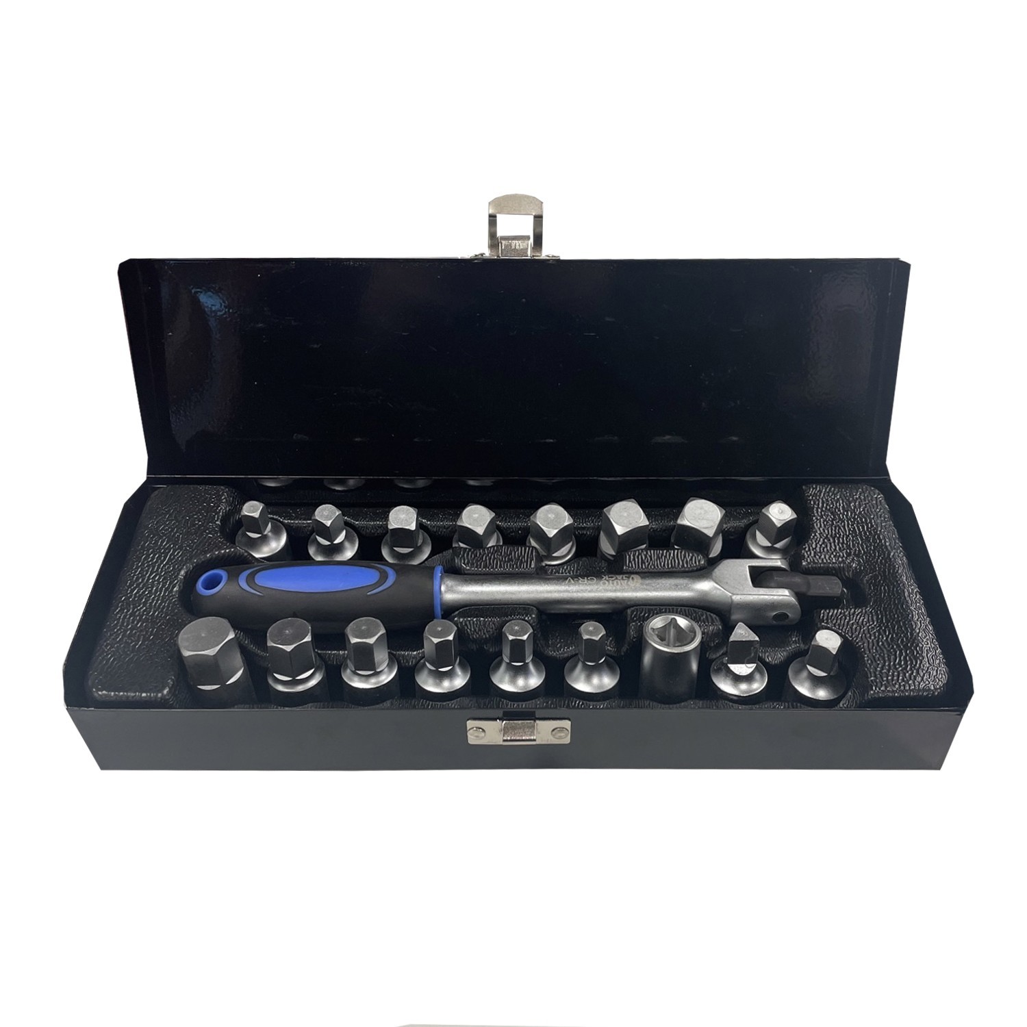 Sump Plug Key Set 18pc 3/8″ Drive Hex Square Triangle Oil Drain Tool Kit Case