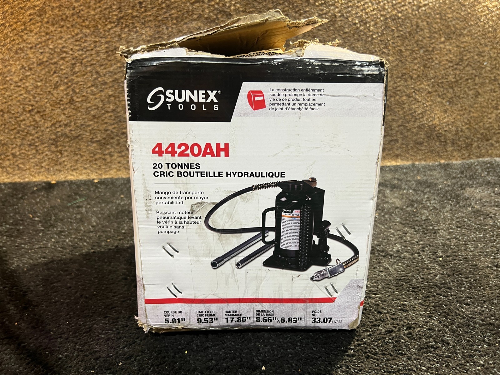Sunex Tool 4420AH 20 Ton Load Rating Air Hydraulic Bottle Jack, Black