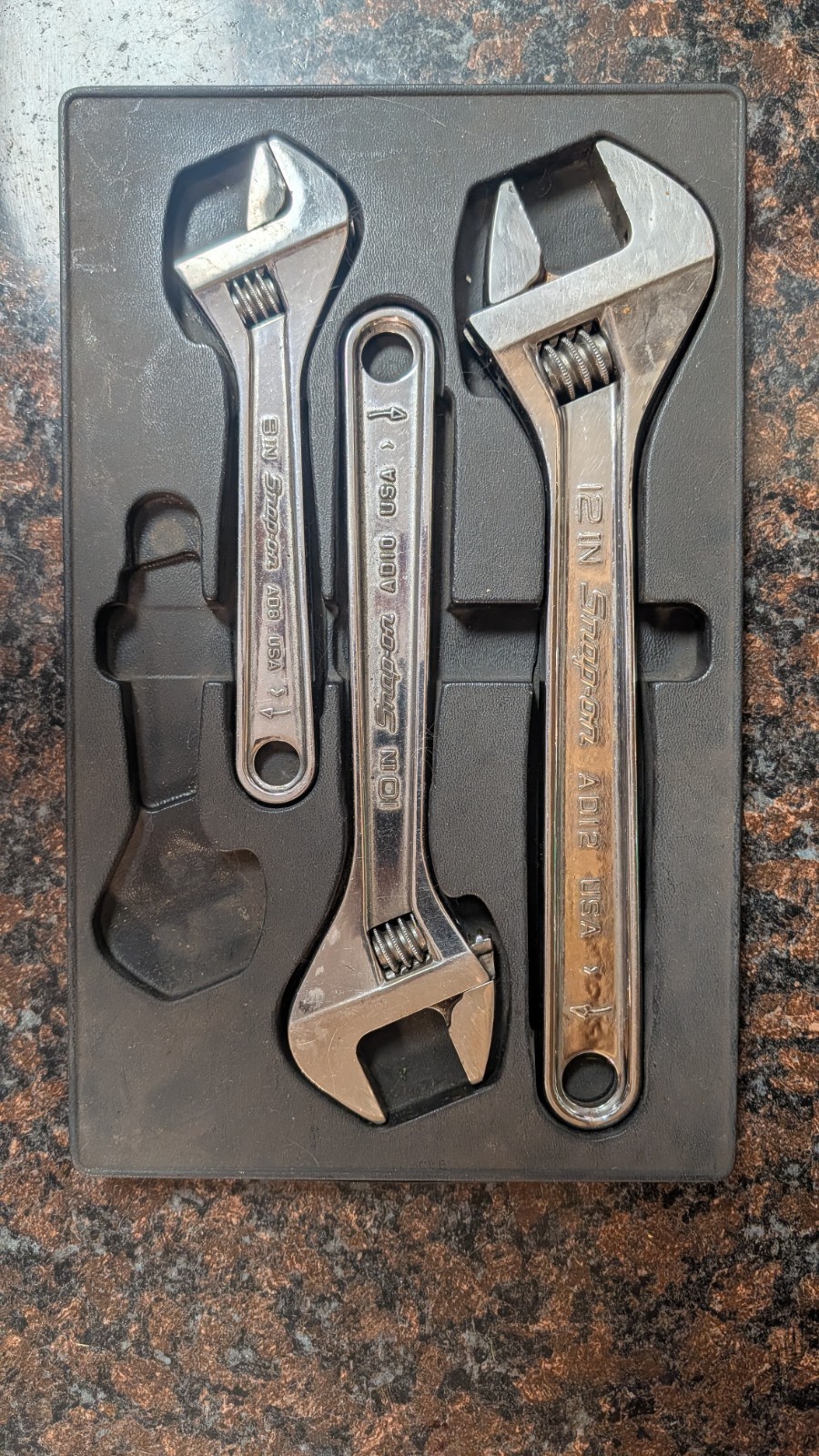 Snap On 3 Piece Adjustable Wrench Set ADS8 AD10 AD12