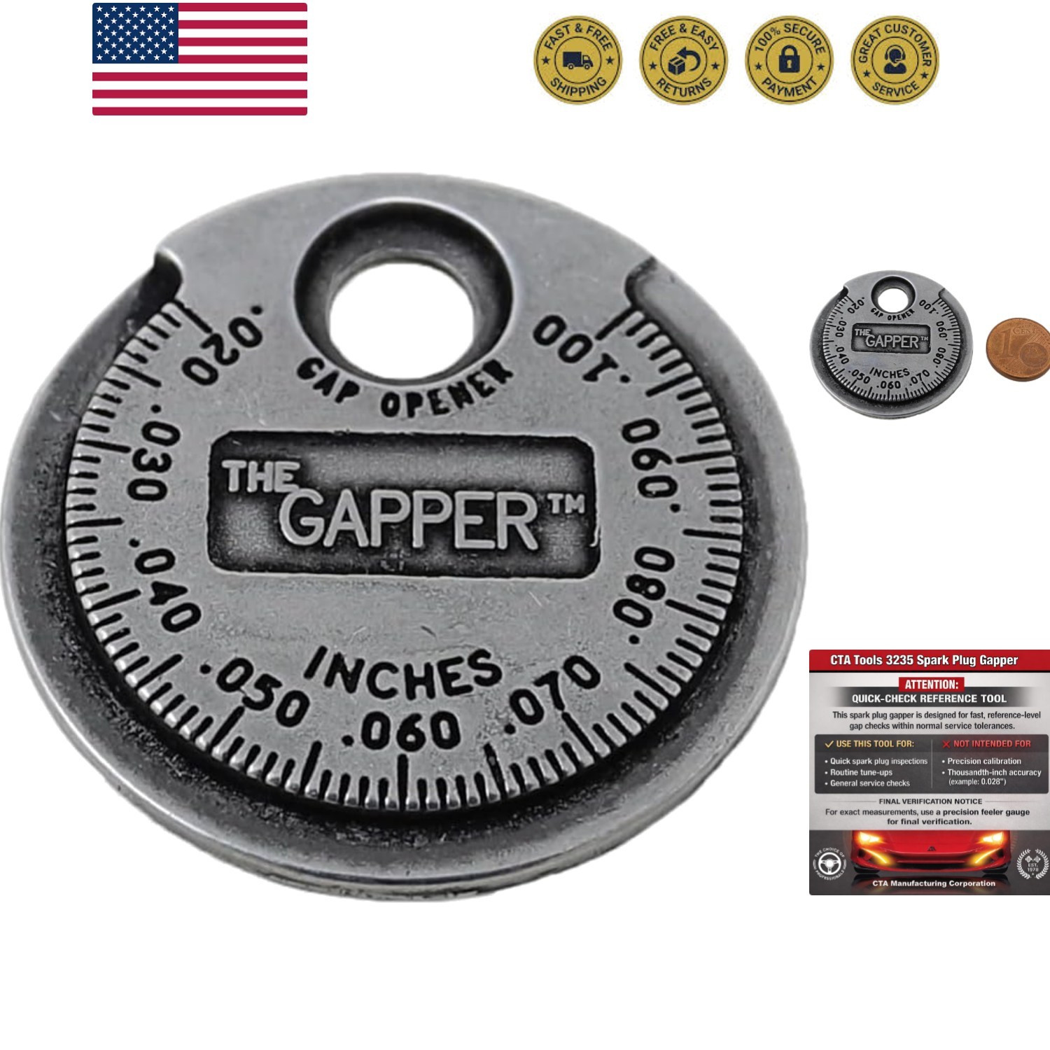 3235 Spark Plug Gapper: Coin-Style Spark Plug Gap Tool, 0.020″–0.100″ Measure…