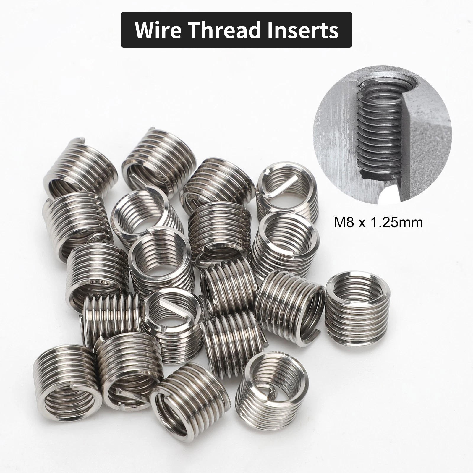 M8 x 1.25 Thread Repair Kit Stainless Steel Insert Set for Aluminum Cast Iron