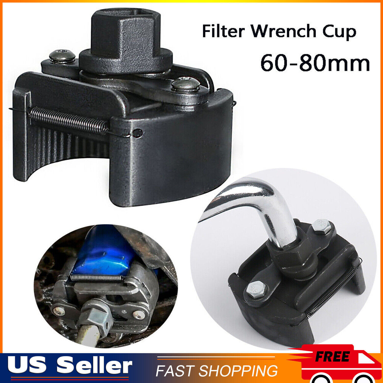 Oil Filter Wrench 2-3/8 to 3-1/8 inch 60mm-80mm Universal Removal Tool 1/2»