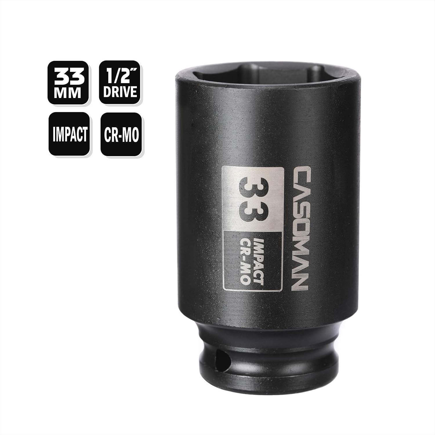 1/2″ Drive x 33 mm Deep 6 PT Impact Socket, CR-MO, 1/2-inch Drive 6 Point Axl…