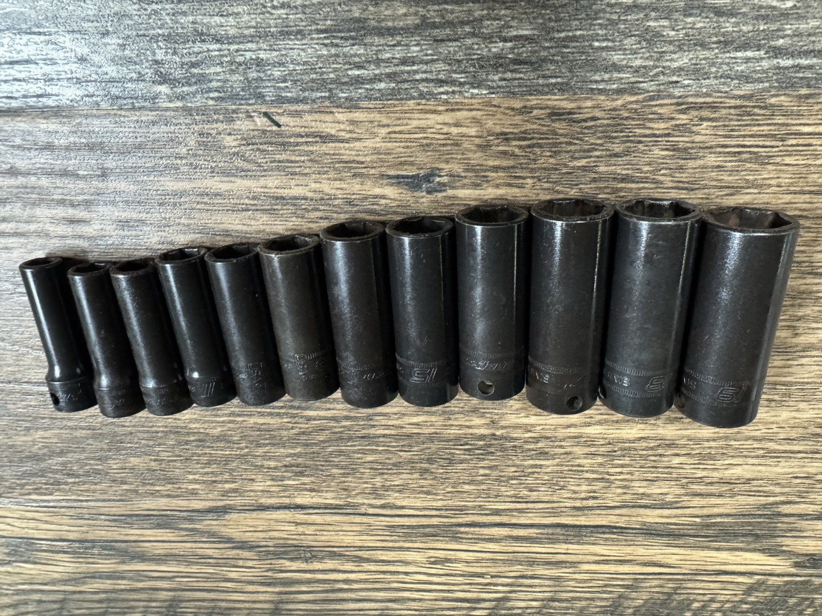 USED SNAP ON TOOLS 214SIMFMYA 3/8″ METRIC 6 PT DEEP IMPACT SOCKET SET 8-19mm