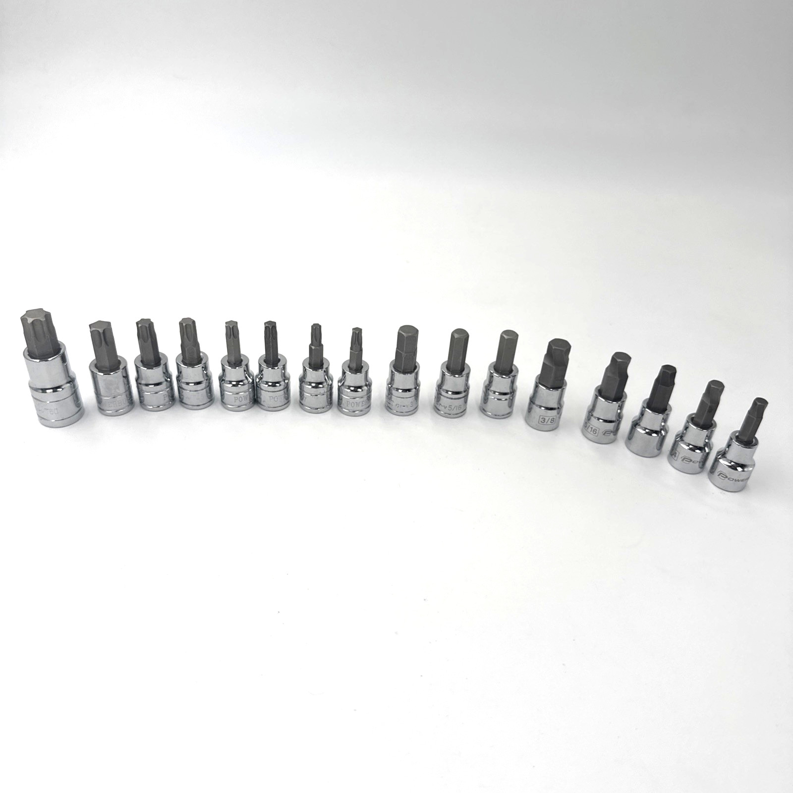 Powewrbuilt SAE Metric 16pc Lot Bit Torx Sockets see photos for sizes
