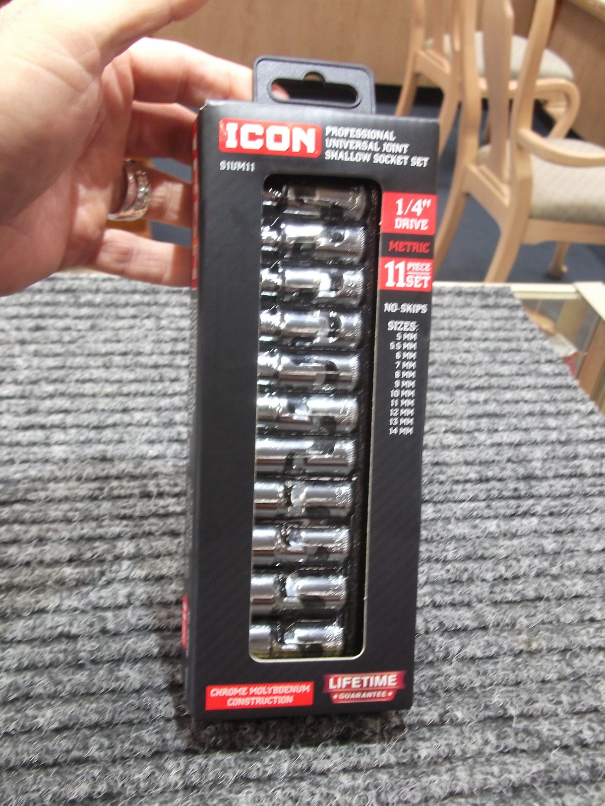 Icon S1UM11 1/4″ Drive Metric 11 Piece U-Joint Socket Set