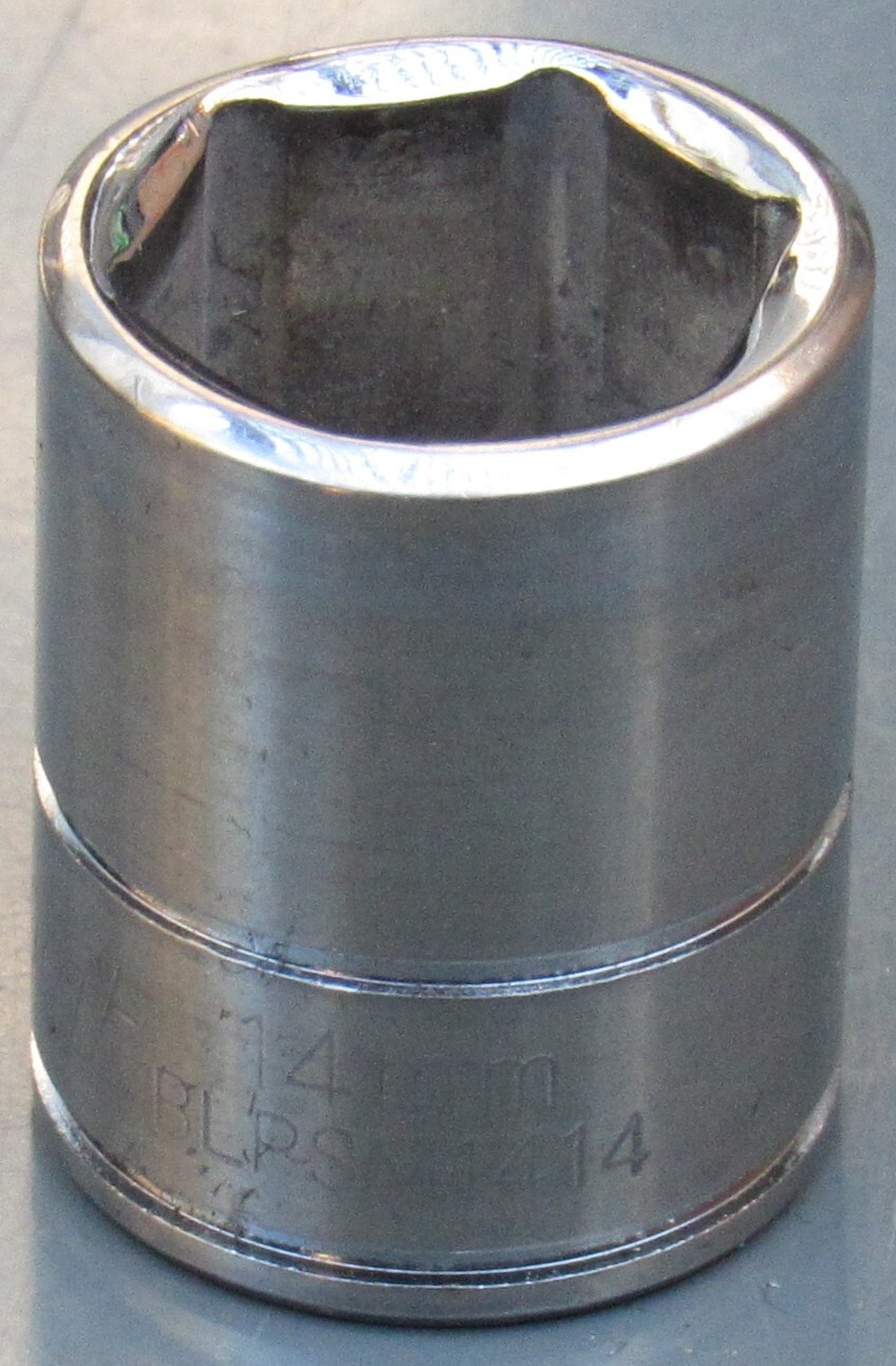 BLUE-POINT, 1/4″ DRIVE, 14MM METRIC, CHROME SHALLOW SOCKET, 6 POINT, #BLPSM1414