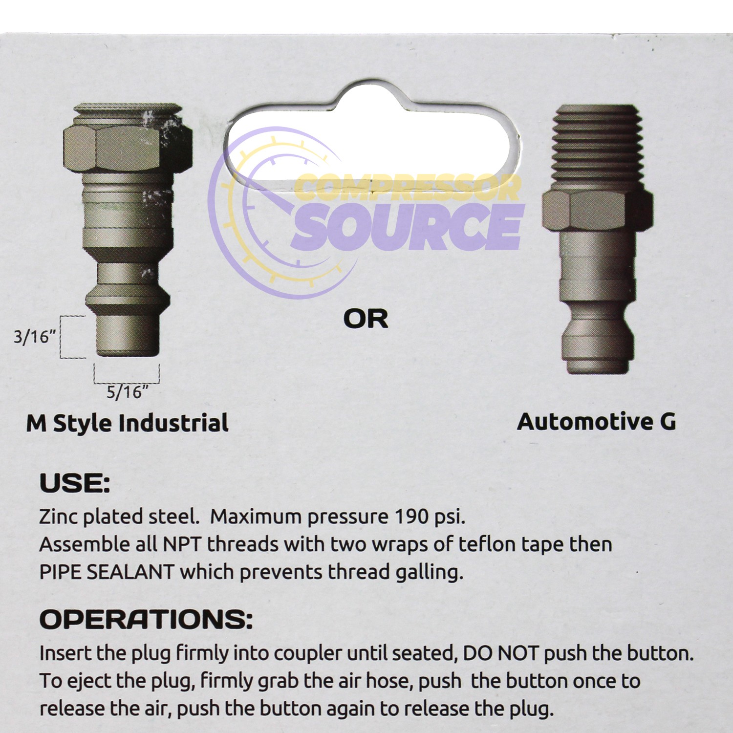 Industrial Style Safety Air Plug Coupler 1/4″ Body 1/2″ MNPT Push Button Release