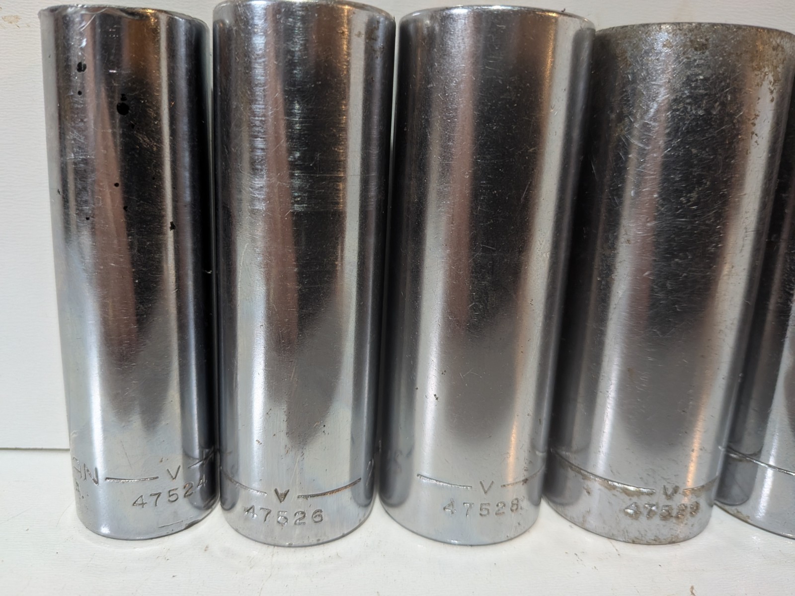 12pc. VTG Craftsman -V- 1/2″ & 3/8″ SAE DEEP Sockets w/Metal Tray 1/2″- 1 1/8″