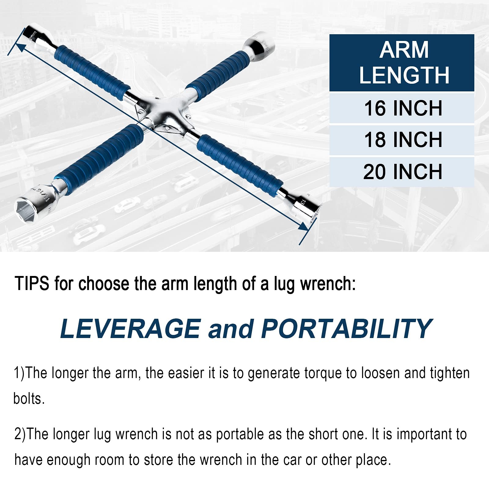 ETERNA Professional 16″ Four Way Lug Wrench, Antislip Design Cross Wrench, He…