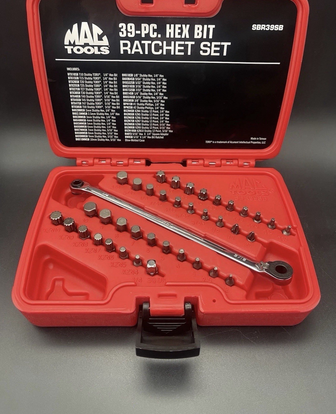 Mac Tools SBR39SB 39pc Hex Bit Ratchet Set