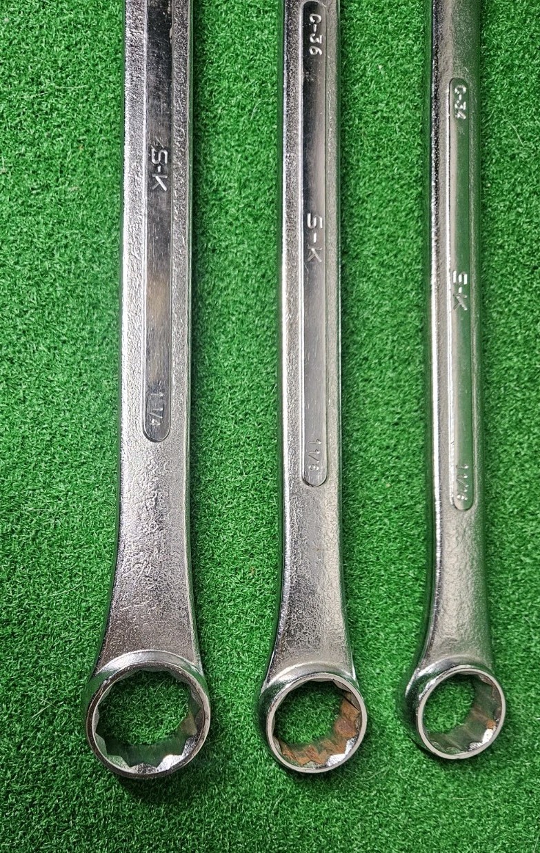 Vintage S-K Wayne 3pc Large Size Combination Wrenches USA 1-1/16″ 1-1/8″ 1-1/4″
