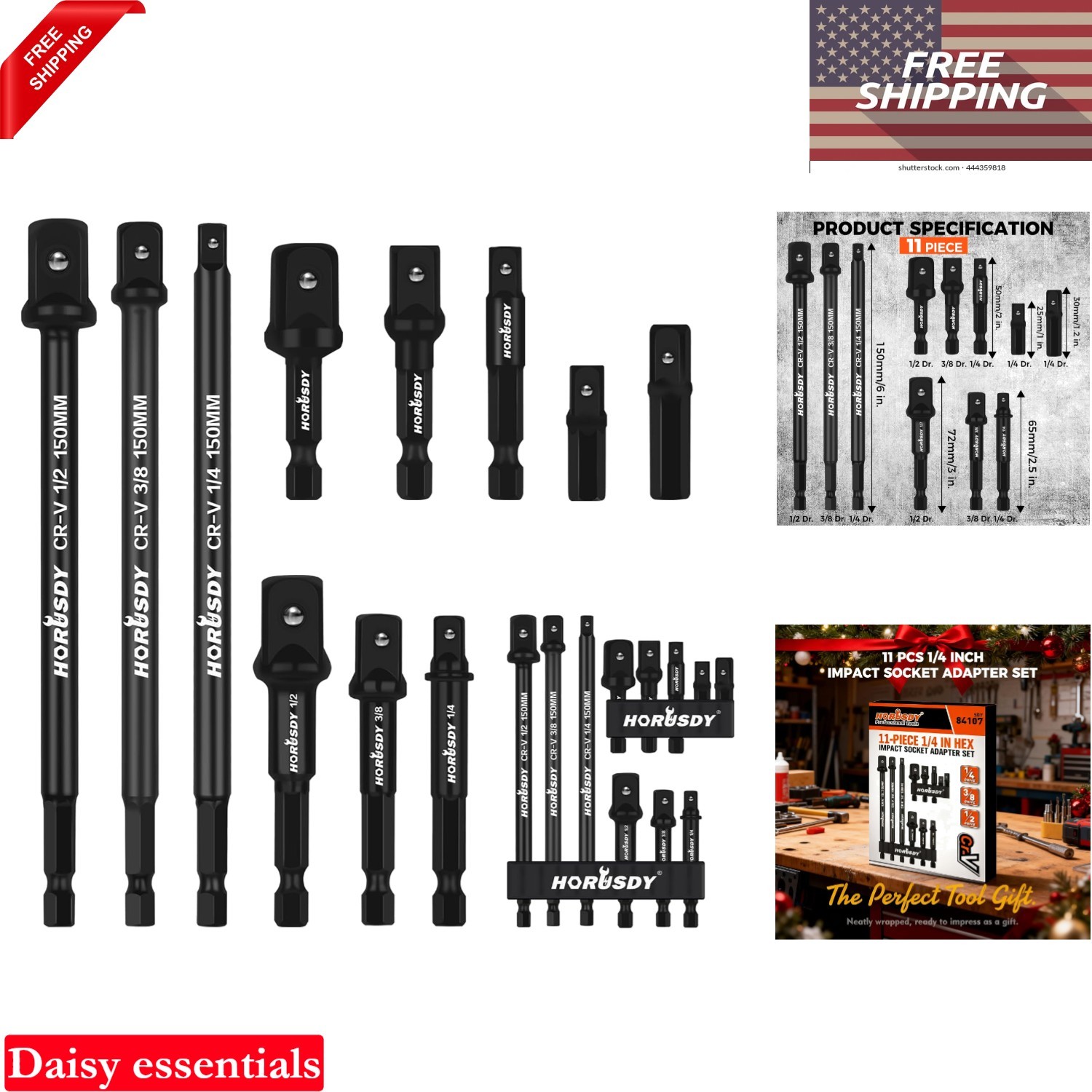 11-Piece Impact Socket Adapter Set 1/4, 3/8, 1/2-Inch Hex Shank Cr-V Steel