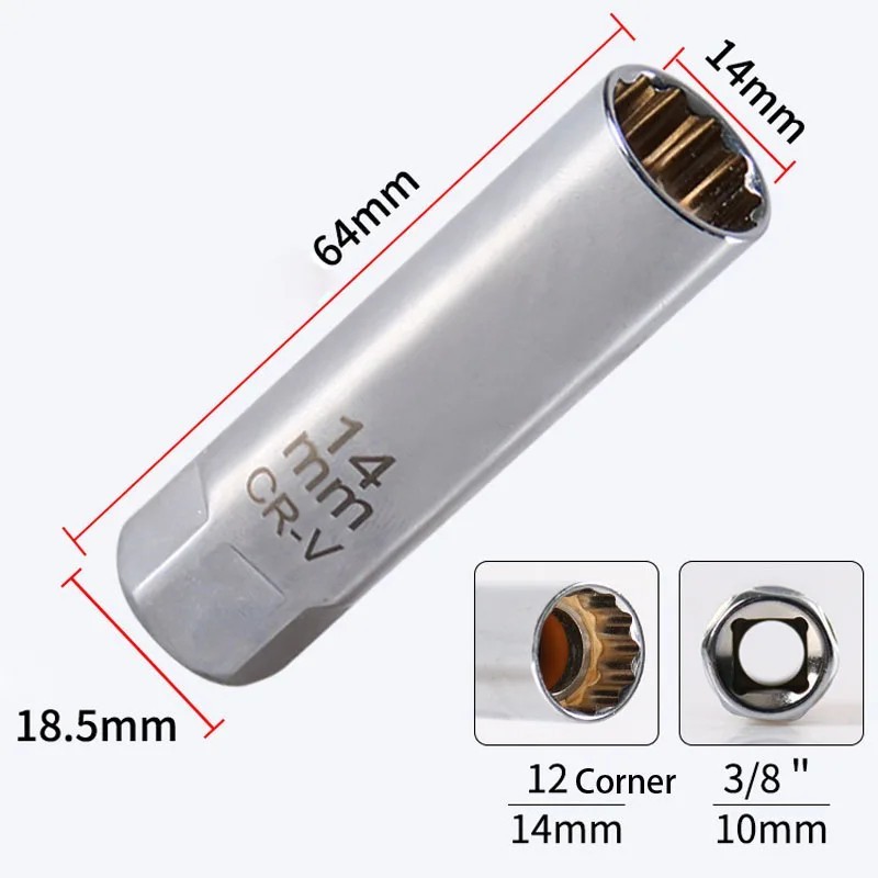 14mm 12 Point Thin walled Magnetic Spark Plug Socket 3/8″ Drive For BMW Nisan US
