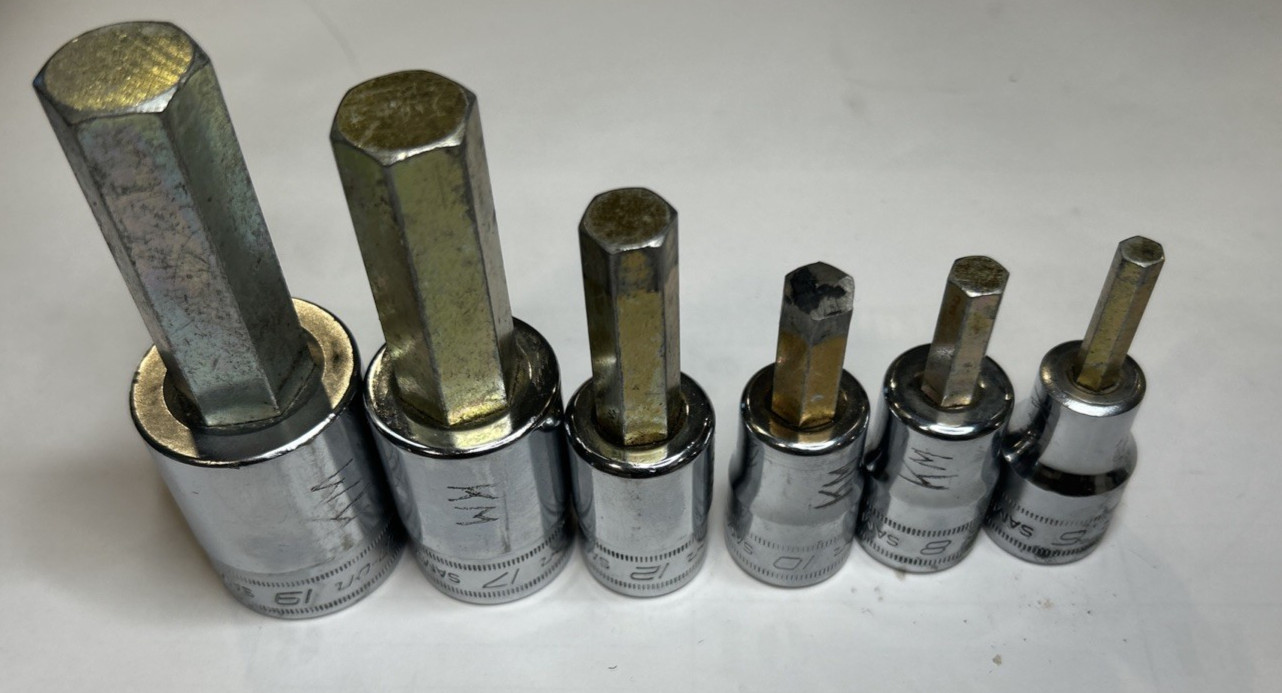 Snap On Tools 19, 17 mm 1/2″ Drive, 12, 10, 8, 6 mm 3/8 Drive Metric USED
