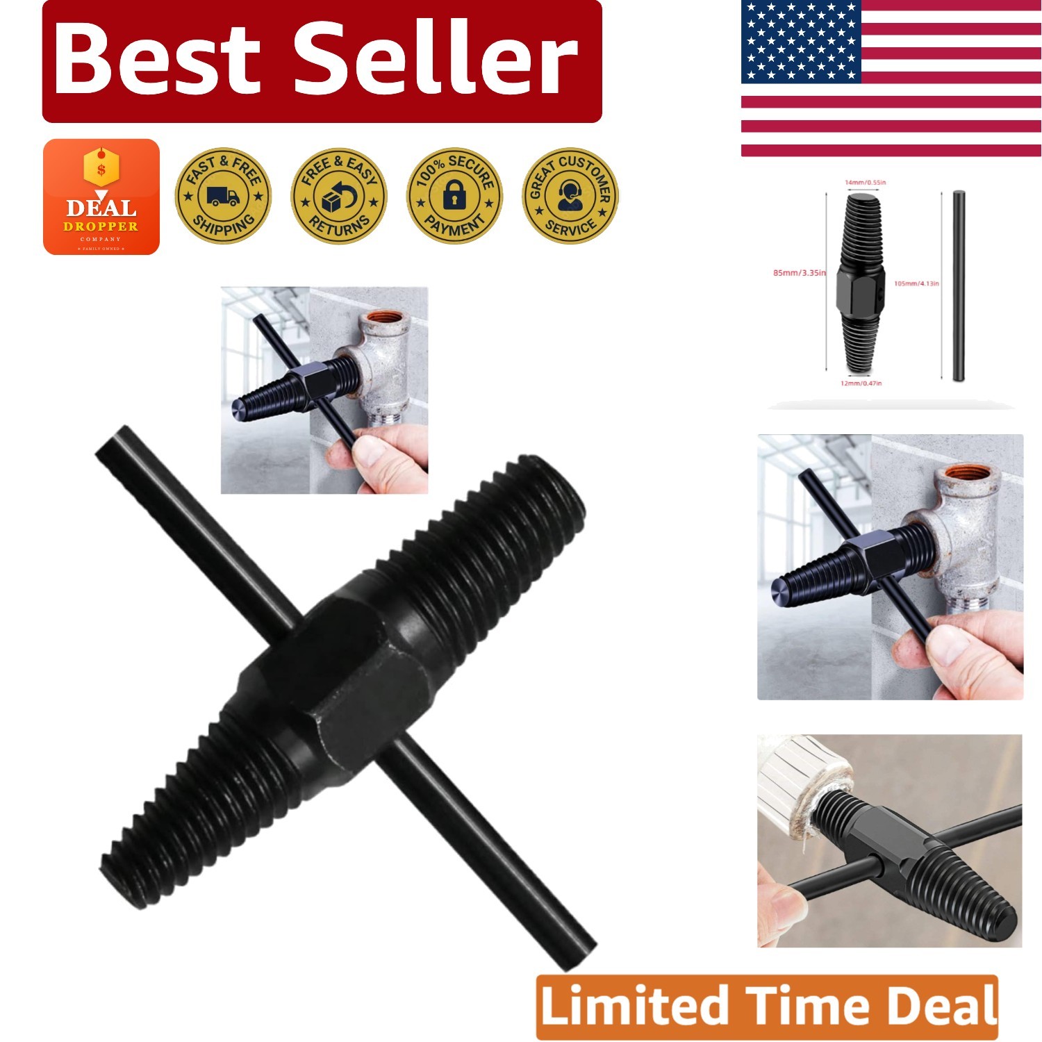 Versatile High-Performance Screw Extractor for Water Pipes – Easy Grip Design