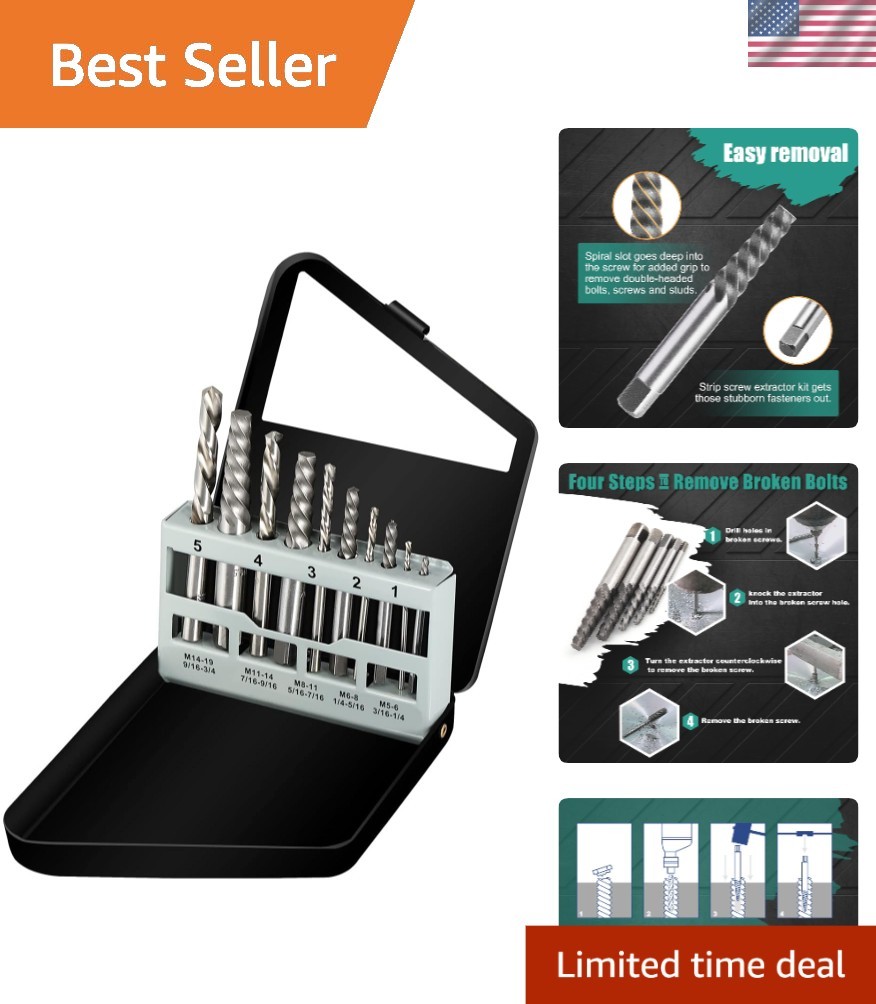 10-Piece Cobalt Steel Screw Extractor & Left Hand Drill Bit Set for Easy Removal