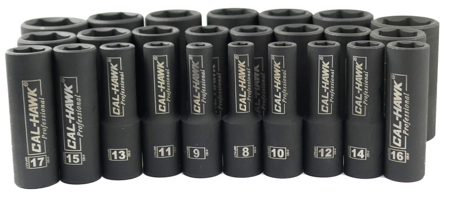 25pc 1/2″Dr. 6 POINT Metric Deep Impact Socket Chrome Vanadium CRV 8-32mm Set