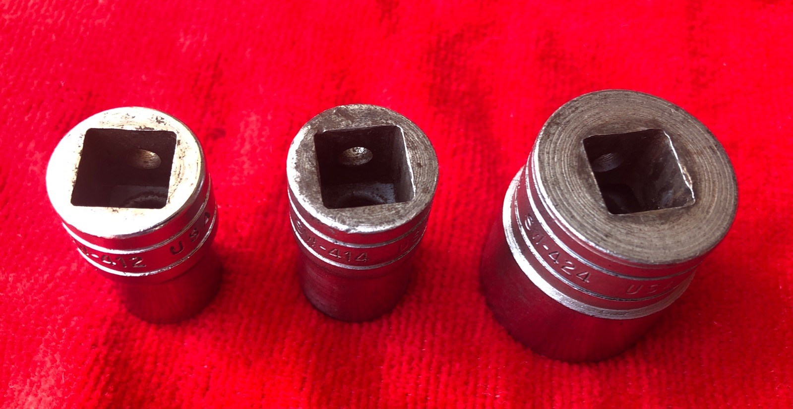 Three 1/2 Inch Drive Snap-On 8 Point/Double Square Sockets 3/8, 7/16 & 3/4 Inch
