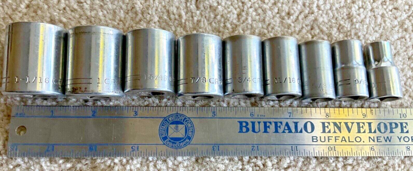 Craftsman Vintage lot 9 Pc Socket Set 1/2″ Dr 12 Pt 1 1/16” to 7/16” V USA