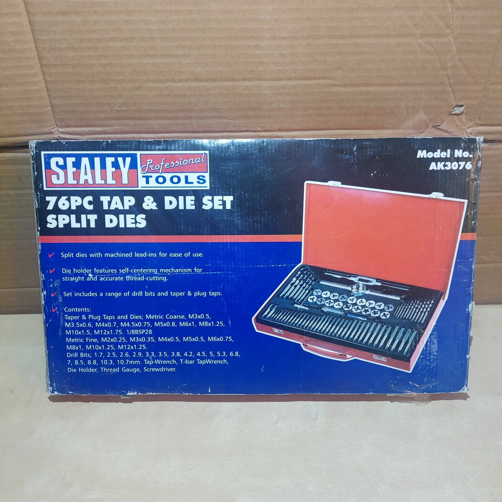 Sealey AK3076 76 Piece Tap & Die Set – Metric Fine & Coarse Metal Case