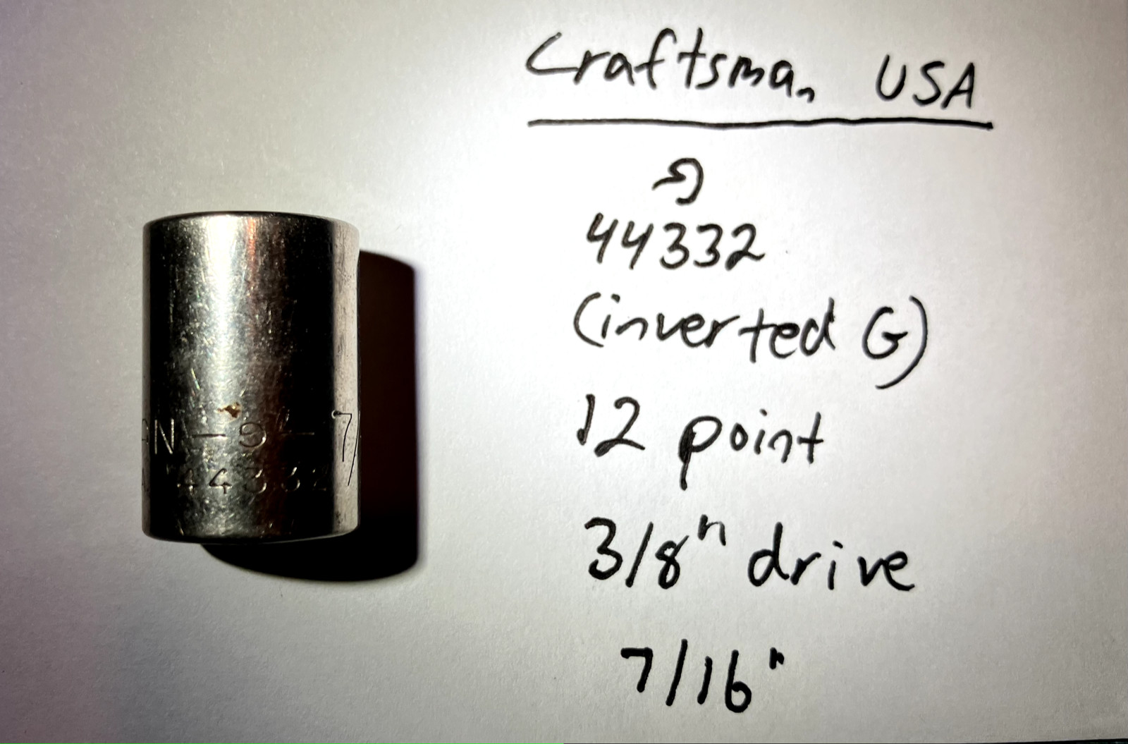 Vintage Craftsman Socket 44332: Inverted G, 7/16», 12 point, 3/8″ drive