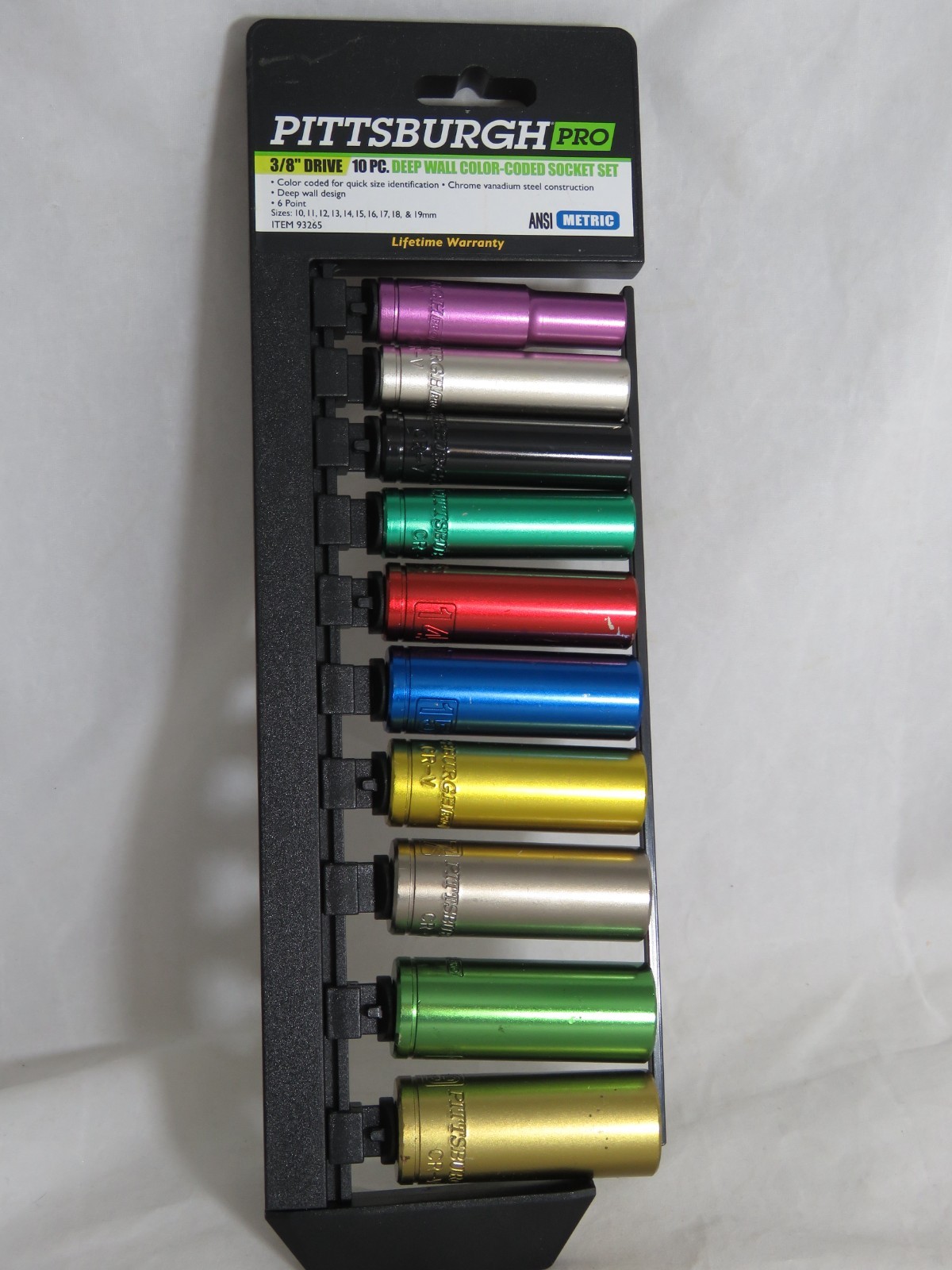 Pittsburg Pro 10 PC 3/8″ Drive Deep Wall Color Coded Metric Socket Set