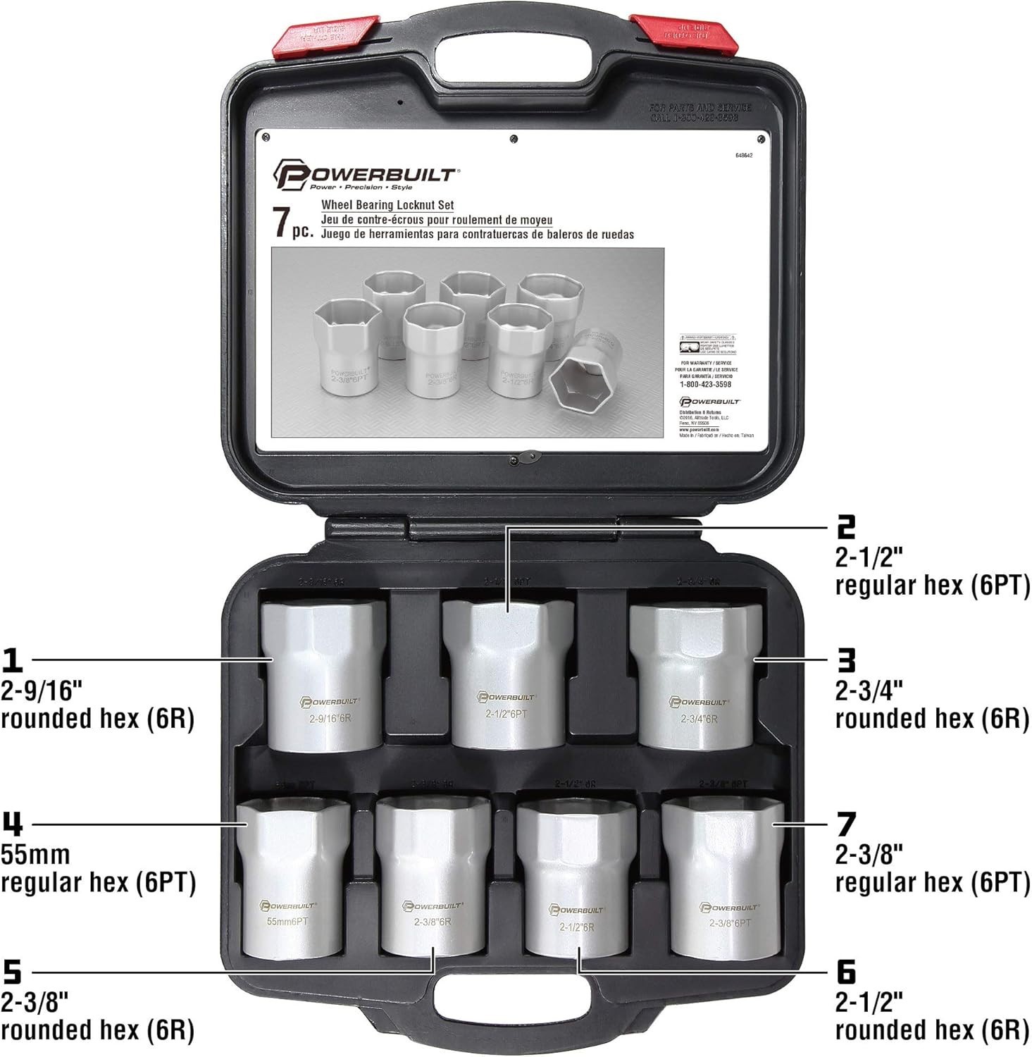 7-Piece Wheel Bearing Socket Set, Hex & Rounded Hex, Silver