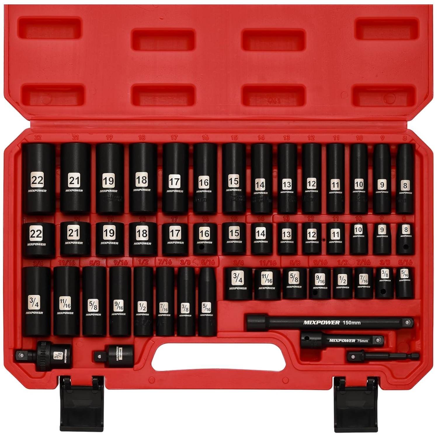Impact Socket Set 3/8″ Drive, 6 Point, 49 Piece SAE/Metric