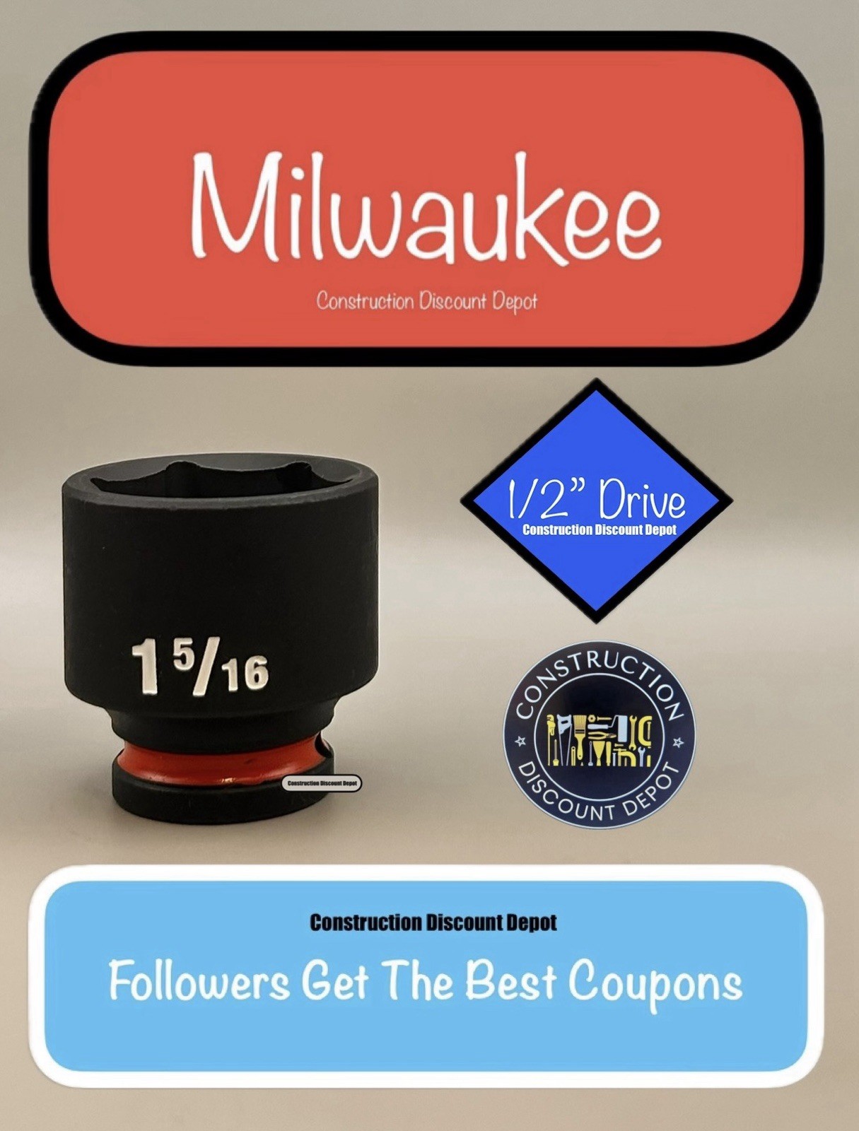 Milwaukee 49-66-6215 Socket 1-5/16 In. Shockwave Impact Duty 1/2 In. Drive