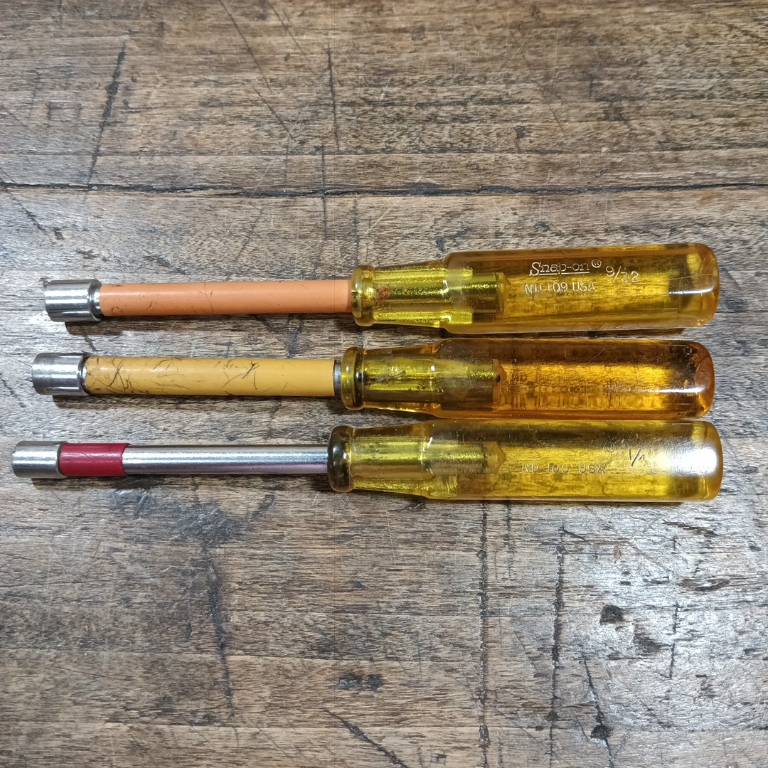THREE Snap-On ND110 SAE 6 Point Nut Driver Yellow Screwdriver ND109 ND108