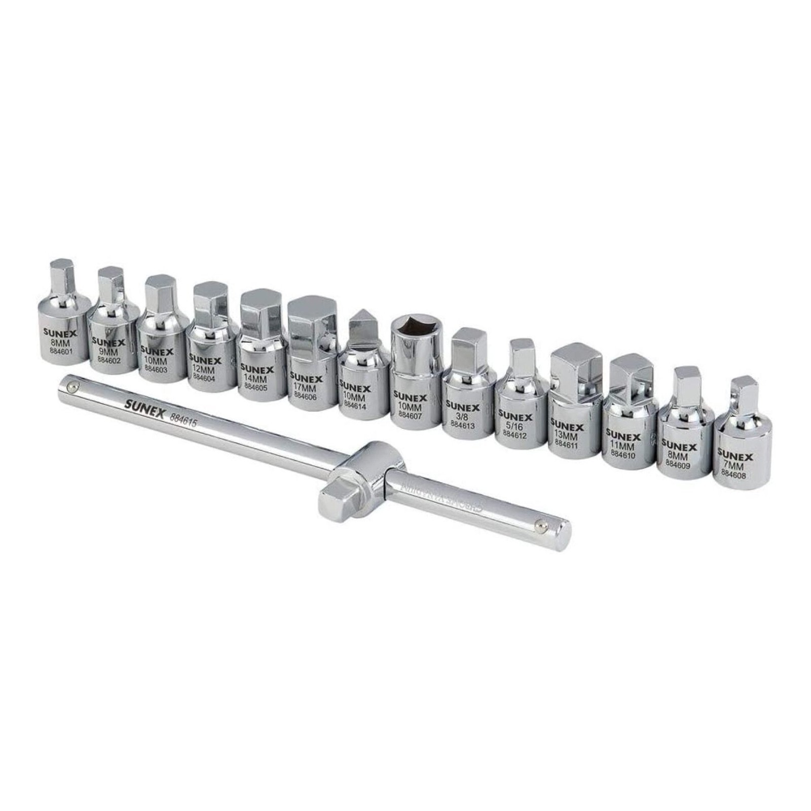 SUNEX 8846 15 Piece 3/8 Drive Drain Plug Key Set with Case New Automotive Tools