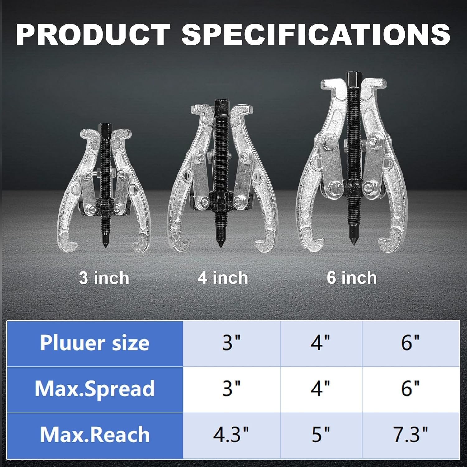 3 Jaw Gear Extractor Set, 3″ 4″ 6″ Heavy Duty Tool