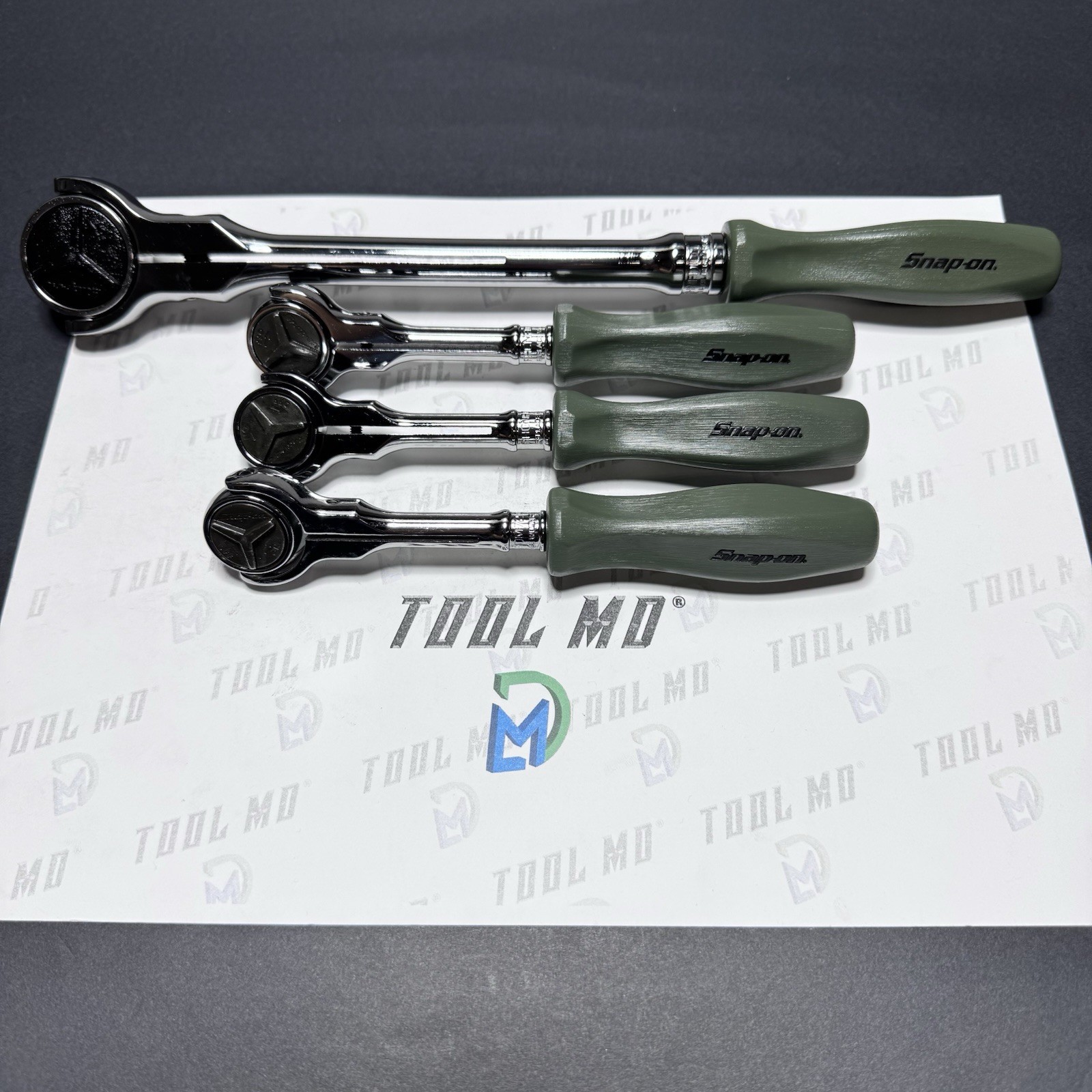 Snap-on Tools USA VERY RARE COMBAT GREEN Swivel Mixed Drive Ratchet Set FHCNFD72