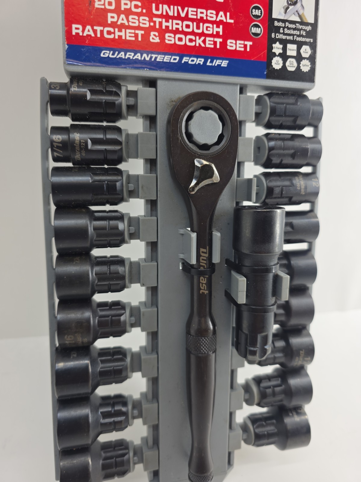 Duralast 61-105 20m pc universal pass-thru ratchet and socket set sae and metric