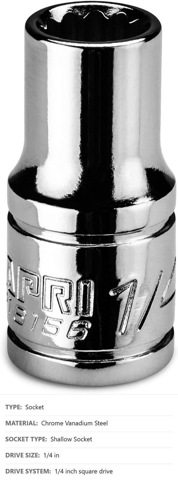 1/4 in Shallow Socket, 1/4 in Drive, 12-Point, SAE