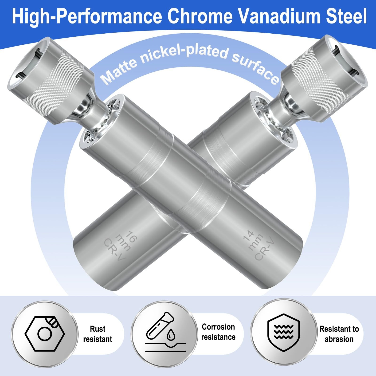 14mm&16mm Spark Plug Socket Set, Thin Wall 3/8″ Drive x 3.78″