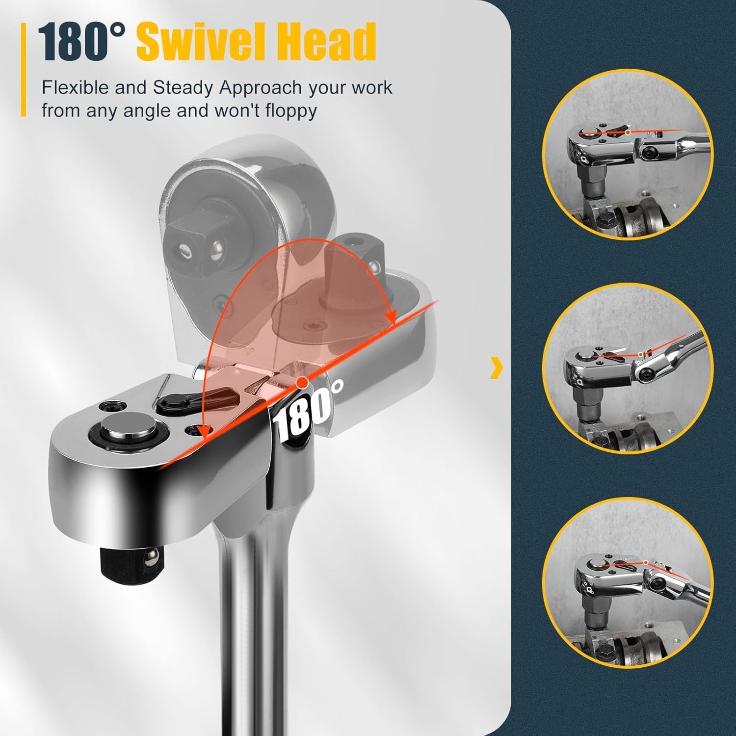 6-Piece Flex Head Ratchet Set, 1/4″, 3/8″, 1/2″ Drive, Swivel Head Ratchet Wr…