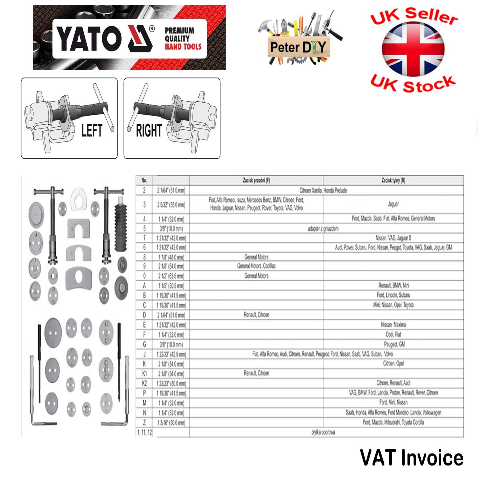 Yato Professional BRAKE REWIND DISC PAD CALIPER SERVICE TOOL KIT 35Pcs YT-06822