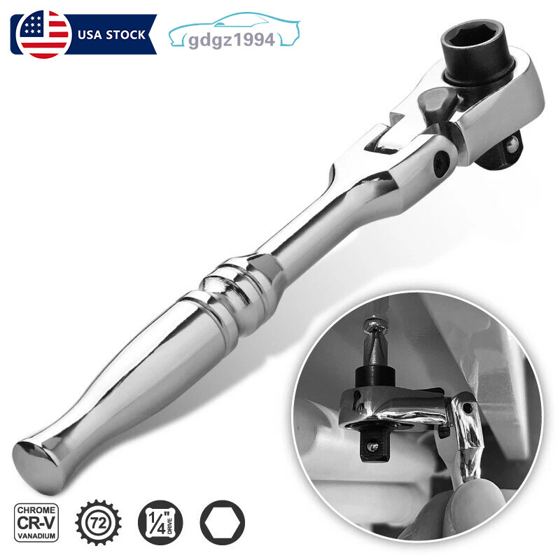1/4″in Drive Ratchet Handle Socket Wrench 2 in 1 Flexible Head Ratchet 72 Tooth