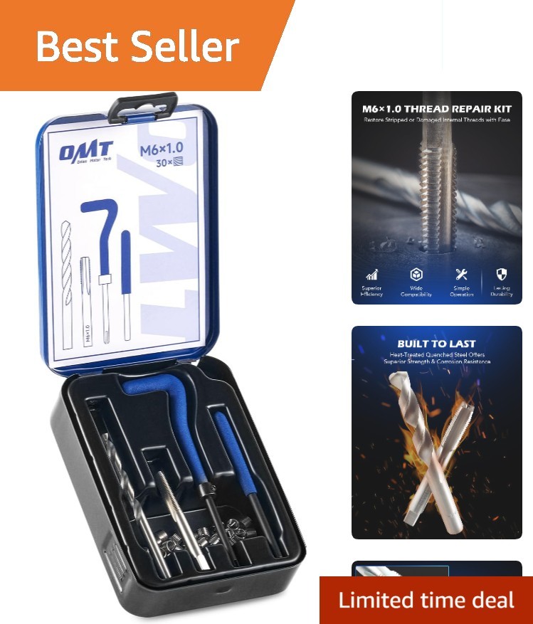 Easy-to-Use M6x1.0 Thread Repair Kit with HSS Drill Bit & Organized Carry Case