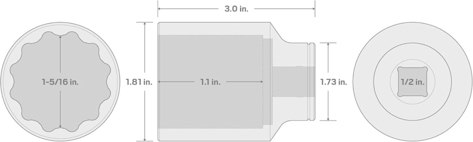 Lightweight 1/2 Inch Drive x 1-5/16 Inch Deep 12-Point Socket – Easy Handling